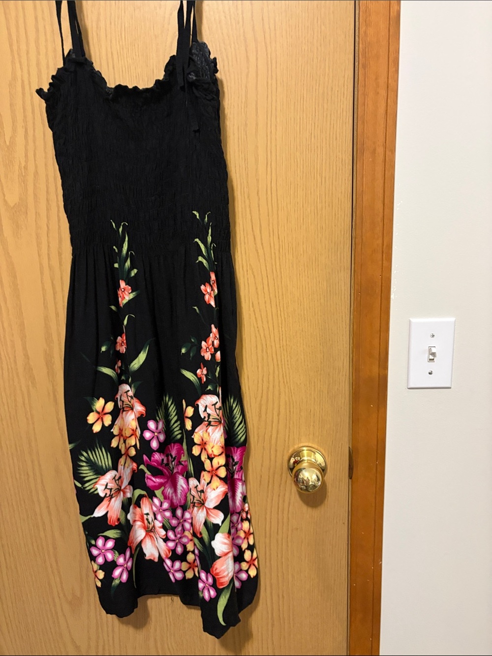 Girls' Black Floral Sundress with Tropical Print